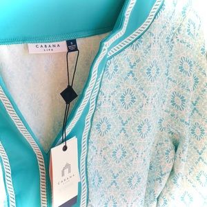 CABANA LIFE | S | Crystal Lagoon Embroidered Tunic Dress 3/4 Sleeve V-Neck NWT